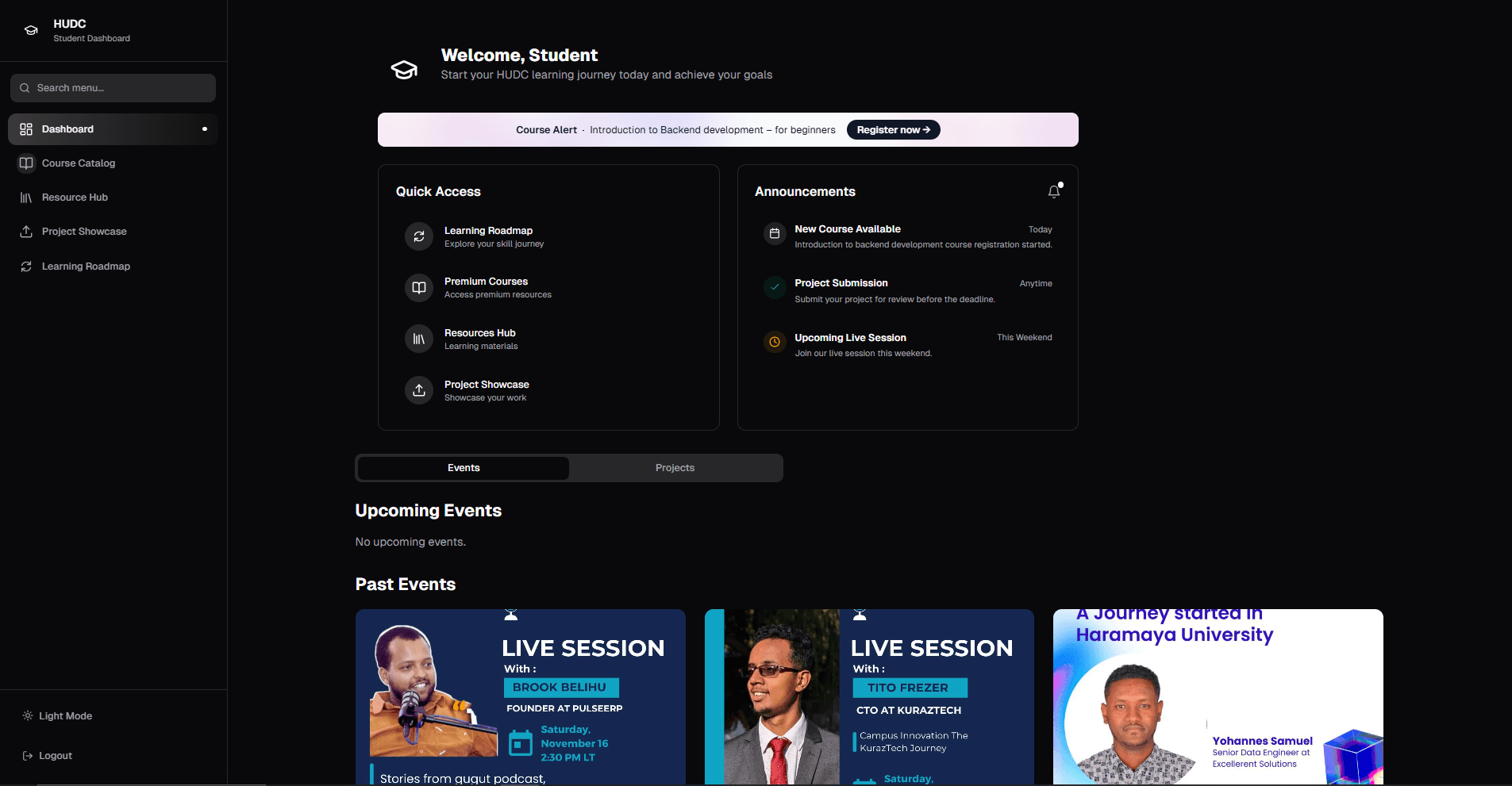 Haramaya University Developers Community (HUDC) Platform screenshot 1