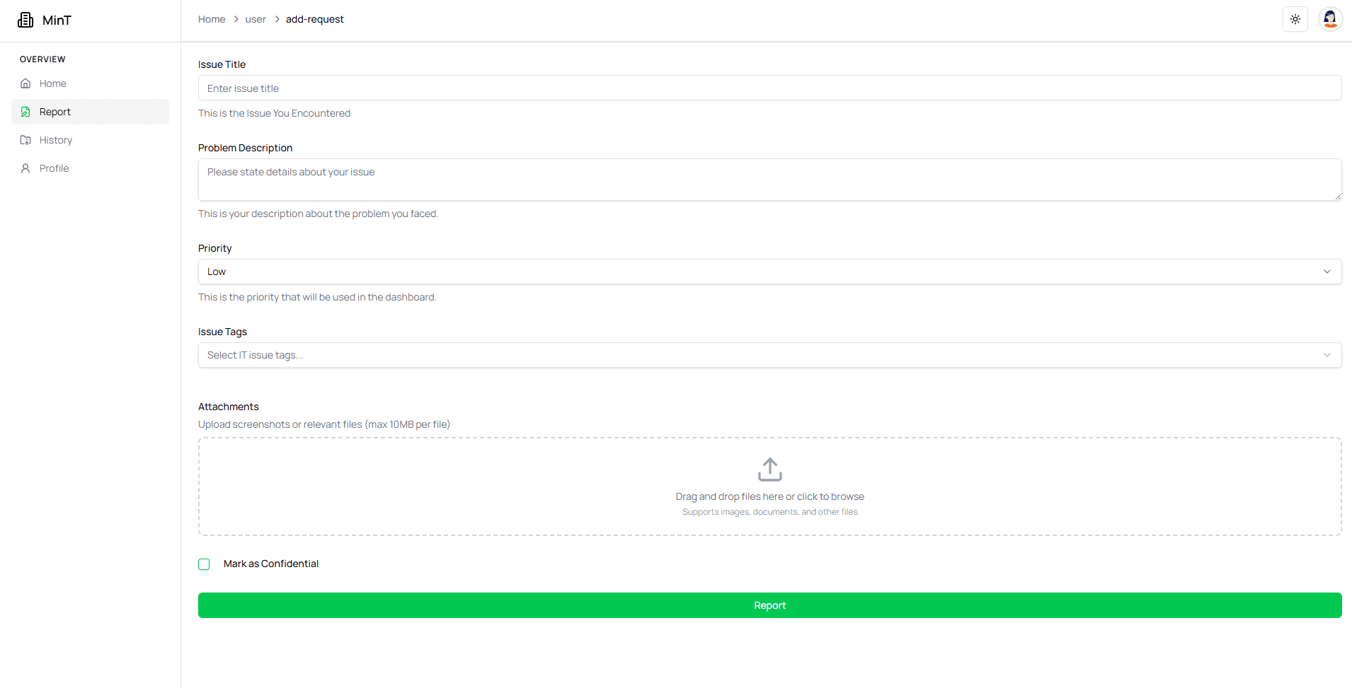 MinT Issue Report System solution